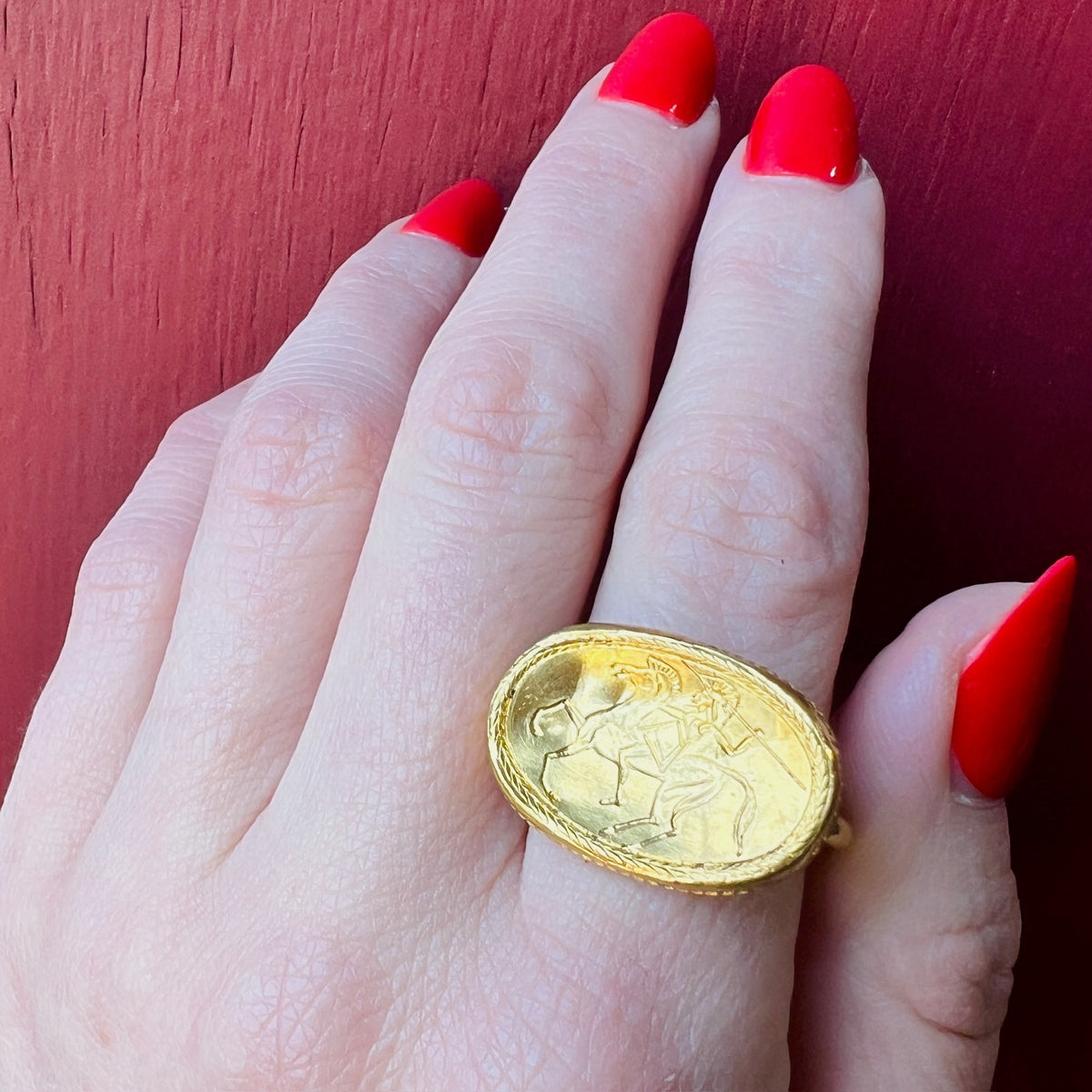 22k Gold Hand Engraved Roman Soldier Ring