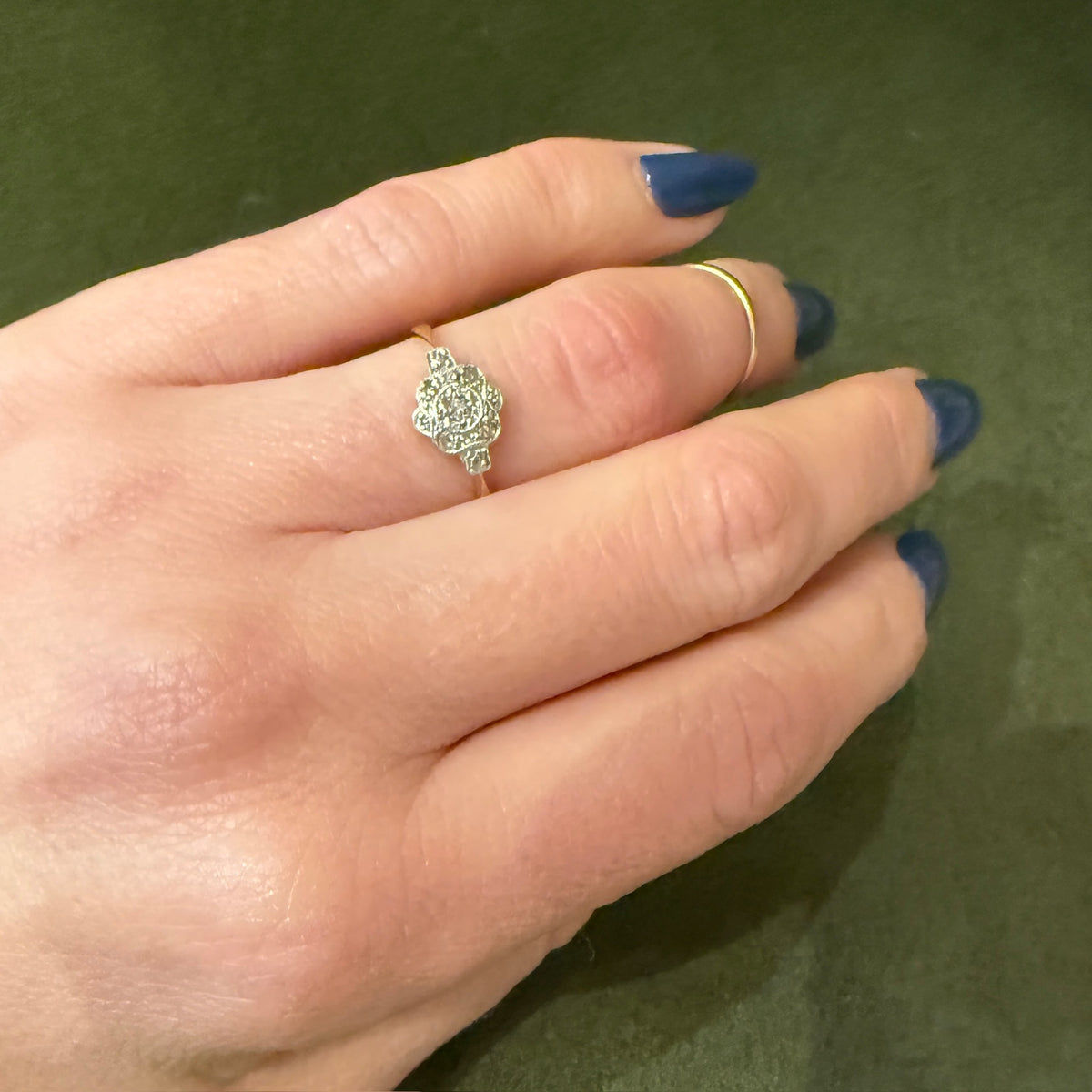 Pretty Floral Platinum and Gold Ring