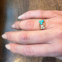 Turquoise & Pearl Sweet Clover Victorian Bypass Ring