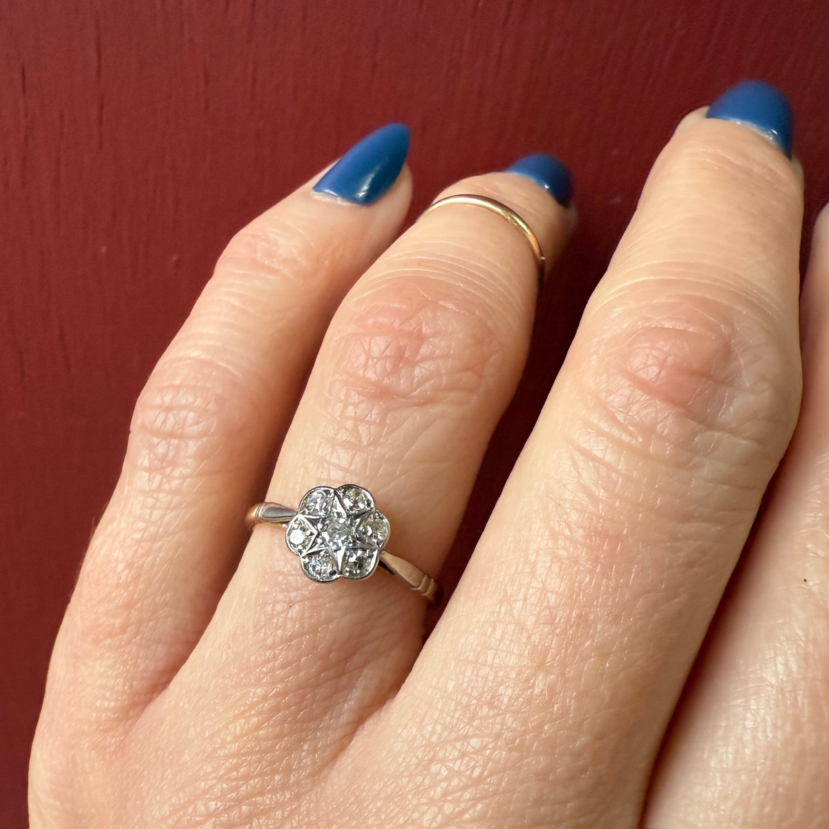 Platinum and Gold Star and Flower Ring