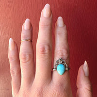 Georgian Turquoise & Old Mine Cut Diamond Crown Ring