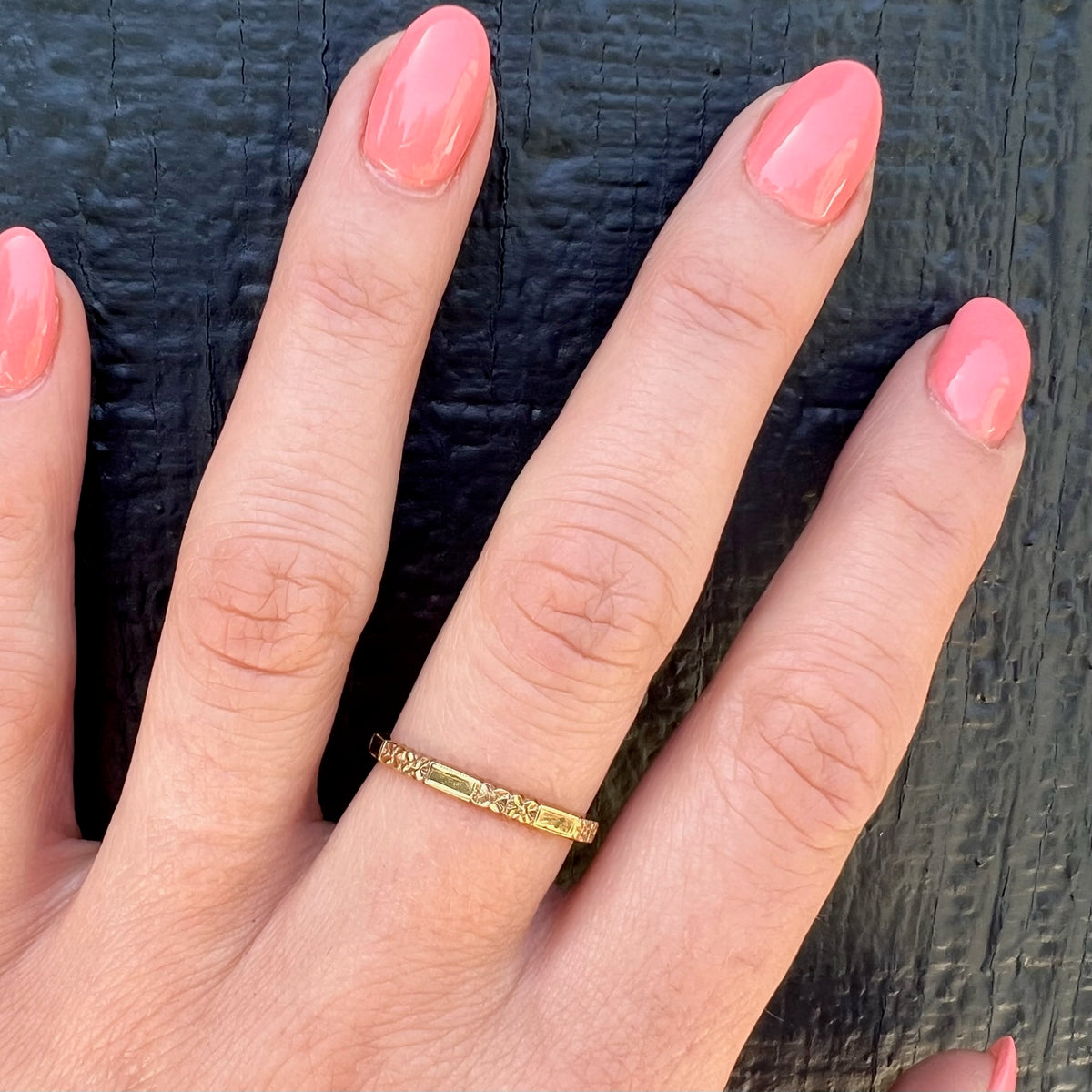 Bars & Blossoms Engraved NOS Gold Band