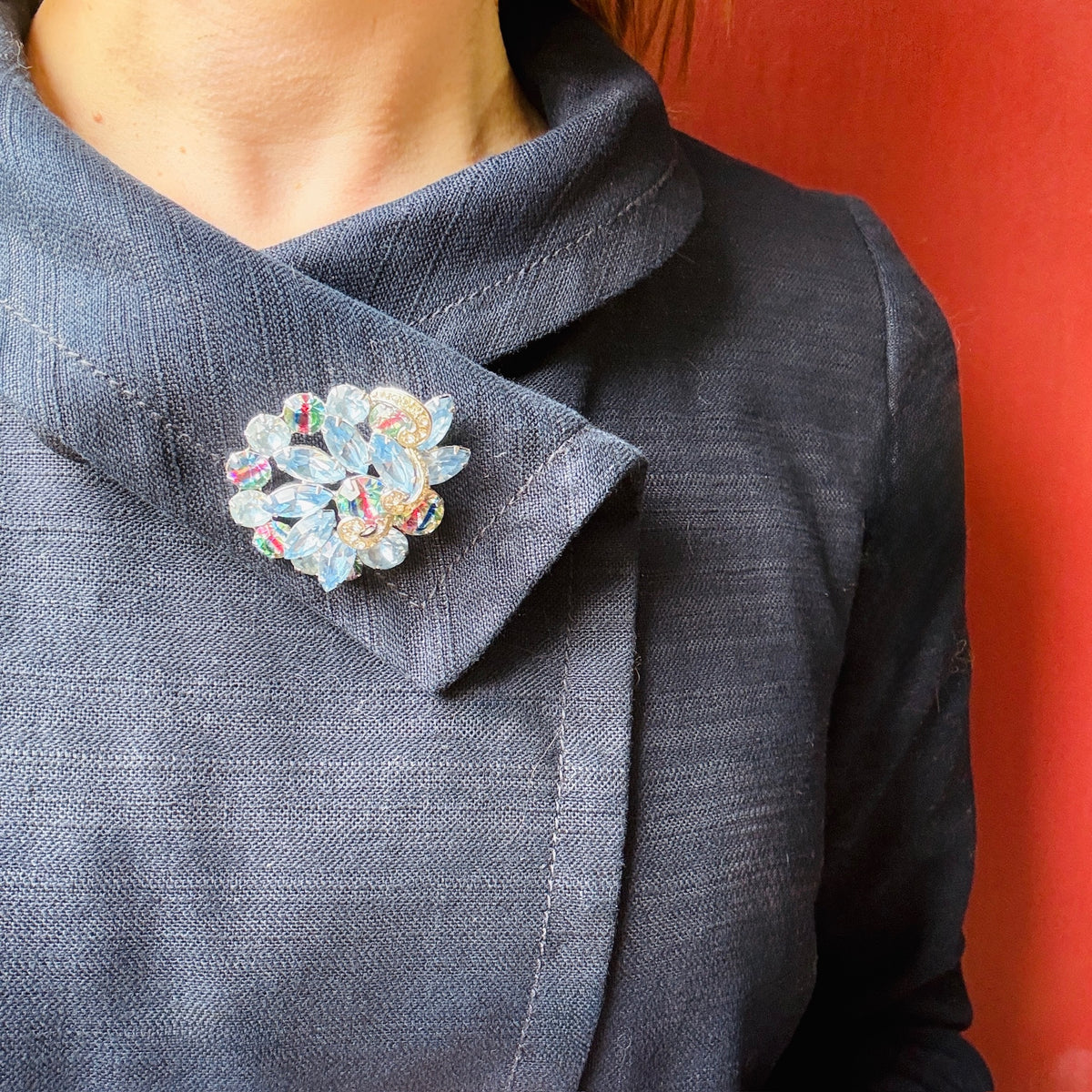 Fabulous Eisenberg Brooch with Watermelon Crystals