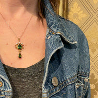 Gold and Green Tourmaline Arts and Crafts Pendant