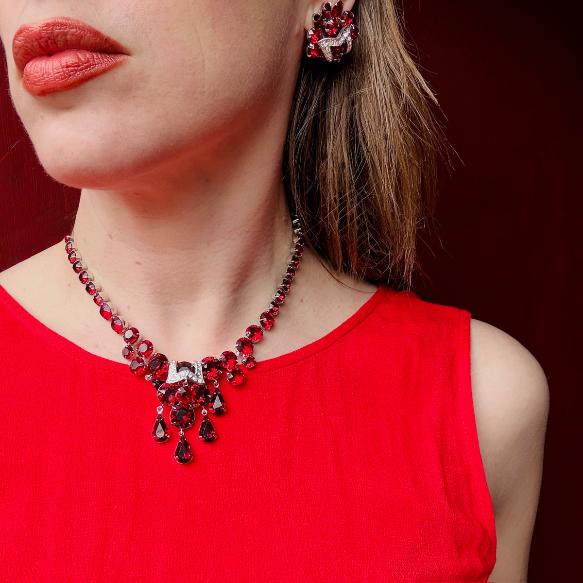 Scarlet Crystal Necklace & Earring Set by Eisenberg