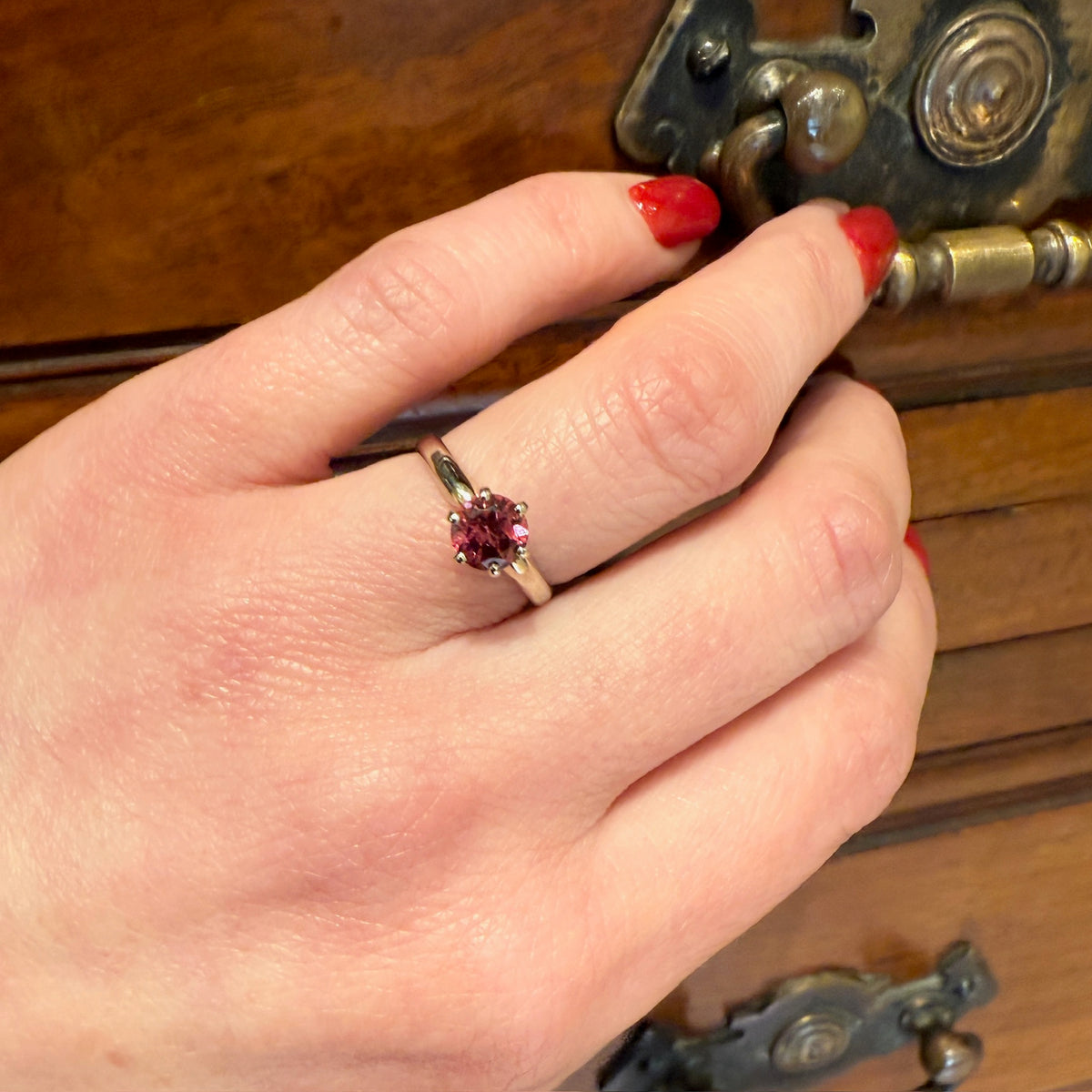 Mid Century Garnet Solitaire Ring