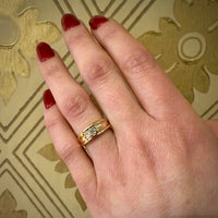 Antique Grooved Gold Band with Old Mine Cut Diamond Engagement Ring