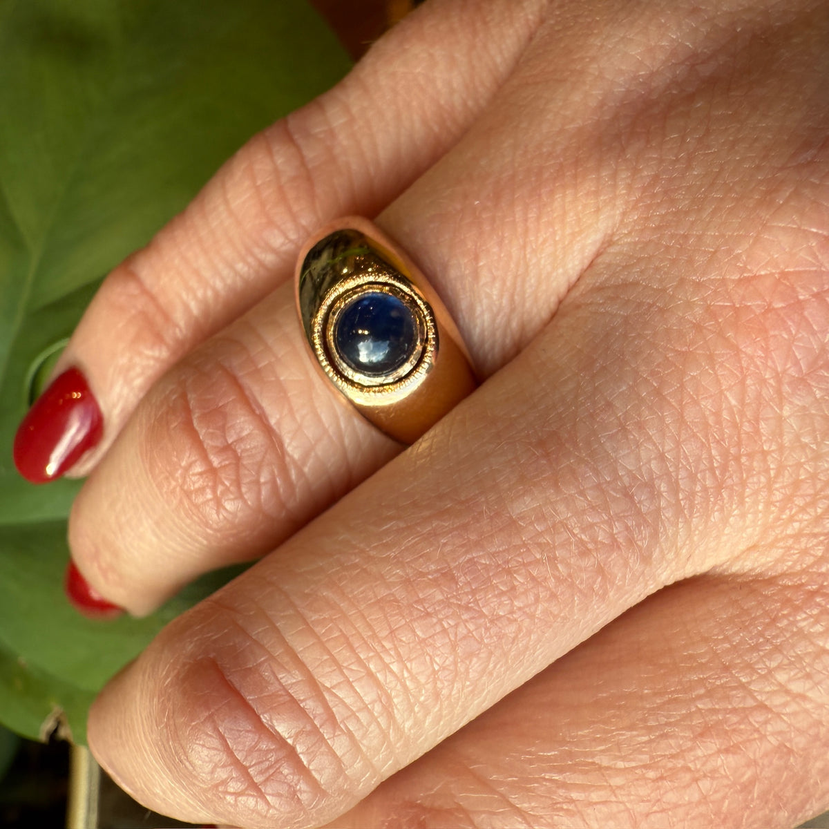 Rich 18k Gold Domed Band with Cabochon Sapphire