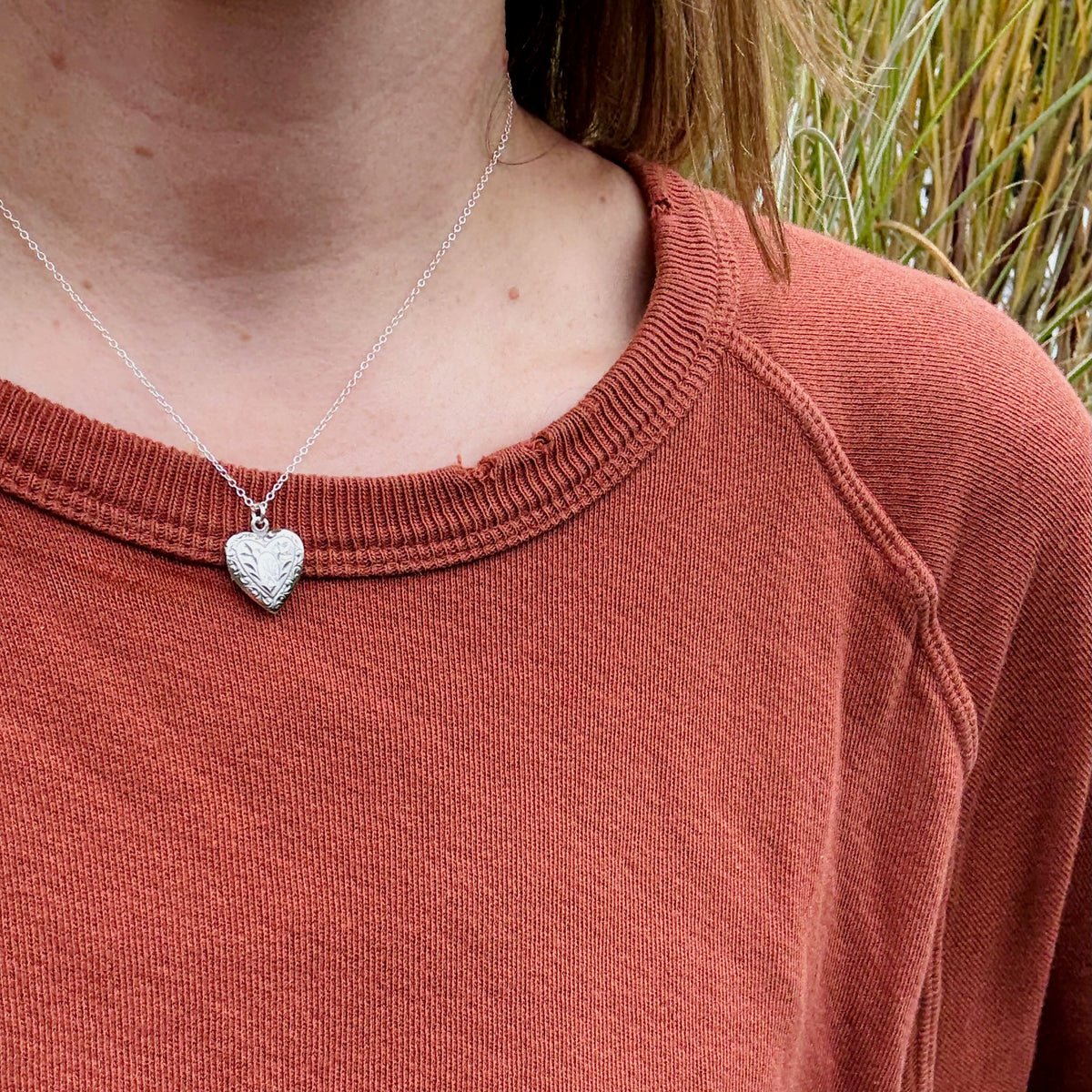 Petite Engraved Silver-Tone Heart Locket