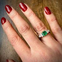 Antique 18k Gold Emerald & Old Mine Cut Diamond Ring