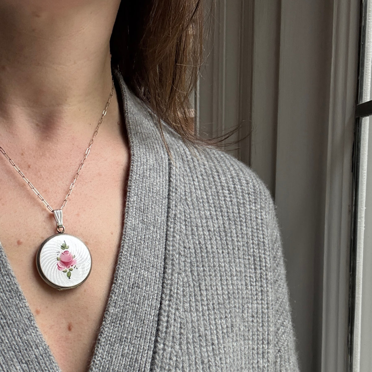 Romantic Mid Century Enamelled Rose Locket