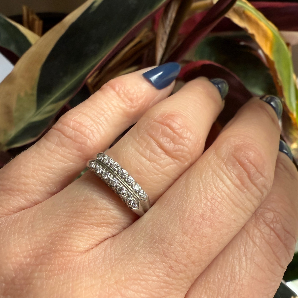 Crisp Retro Double Row Diamond & Platinum Band