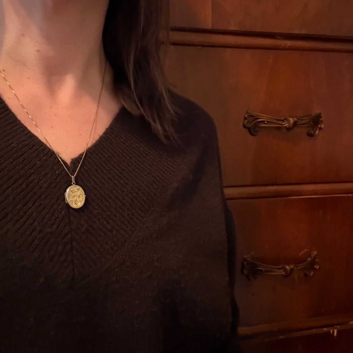 Sweet Engraved Oval Vermeil Locket