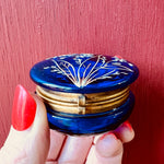 Cobalt Blue Glass Patch Box Enameled with Wildflowers