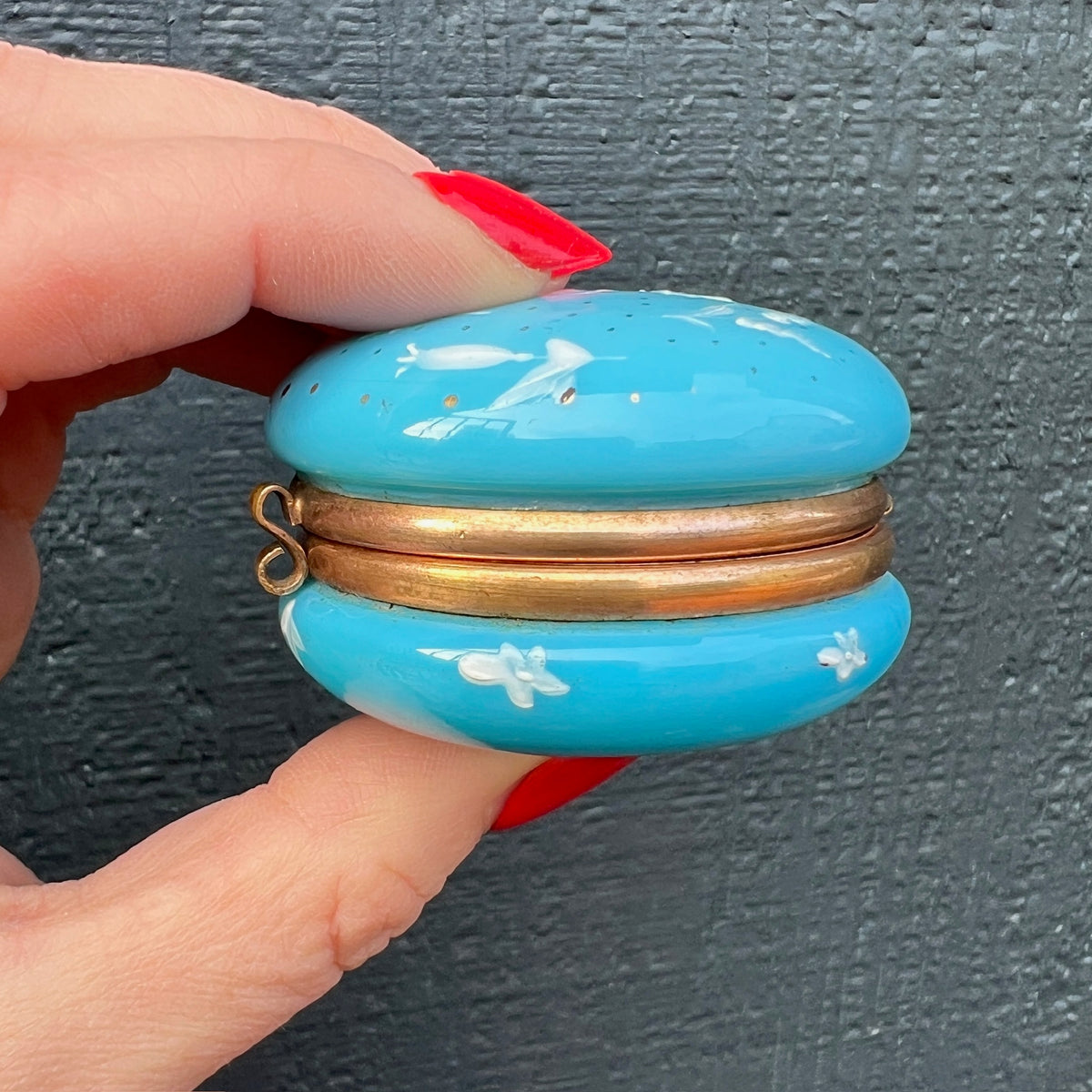 Opaline Glass Patch Box with White Enamel Blossoms