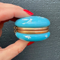 Opaline Glass Patch Box with White Enamel Blossoms