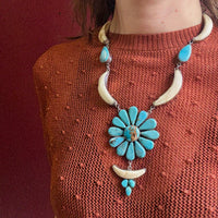 Boar's Tusk & Turquoise Daisy Statement Necklace