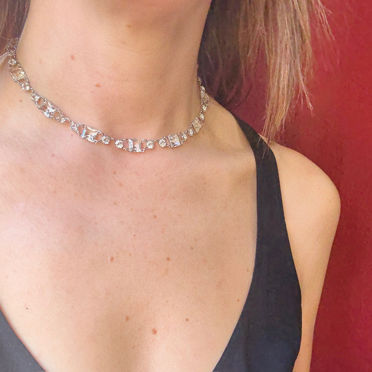 Glamorous Art Deco Crystal & Sterling Silver Choker
