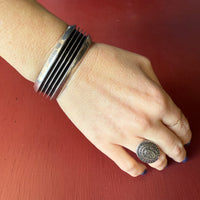 Dramatic Ridged Sterling Silver Cuff Signed "JMB"
