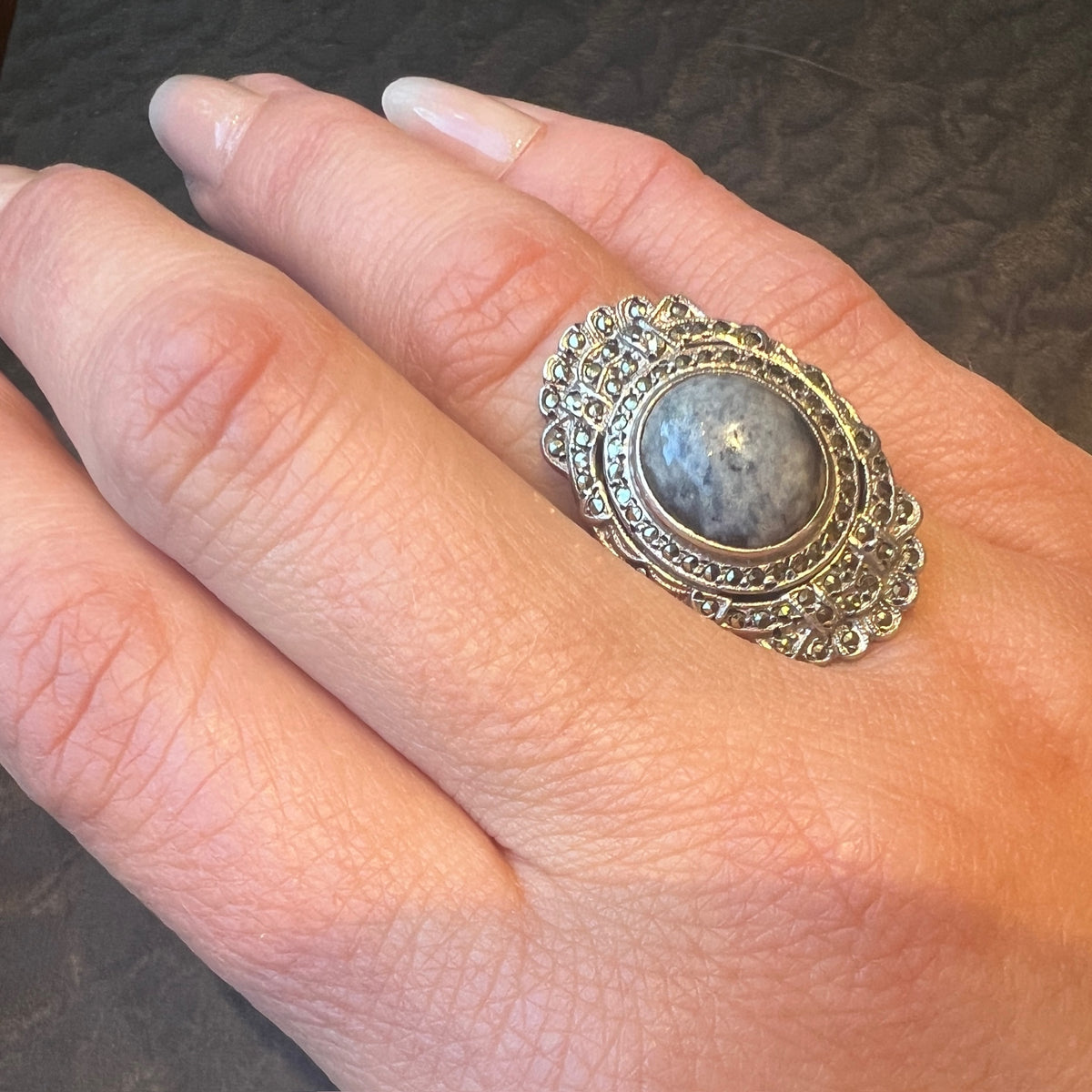 Uncanny Sodalite in Striking Marcasite & Silver Statement Ring