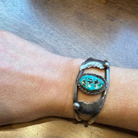 Handsome Sterling Cuff with Turquoise & Leaves