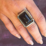 Powerful Onyx & Sterling Modernist Statement Ring