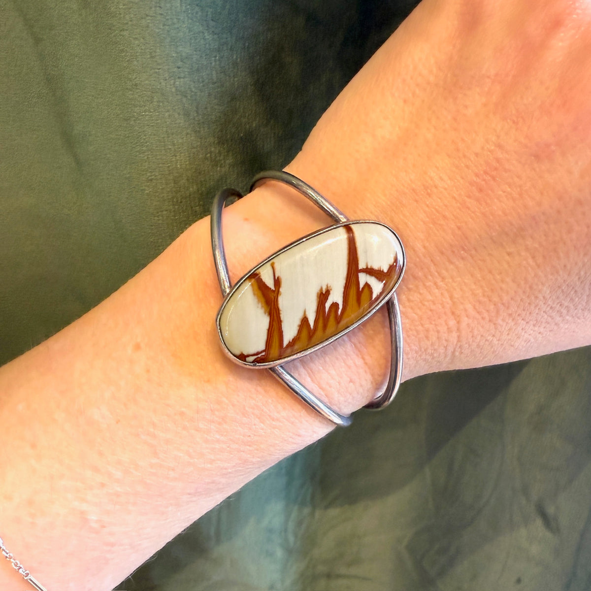 White & Chestnut Jasper on Sterling Cuff Bracelet