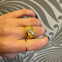 Heavy Gold and Diamond Brutalist Ring