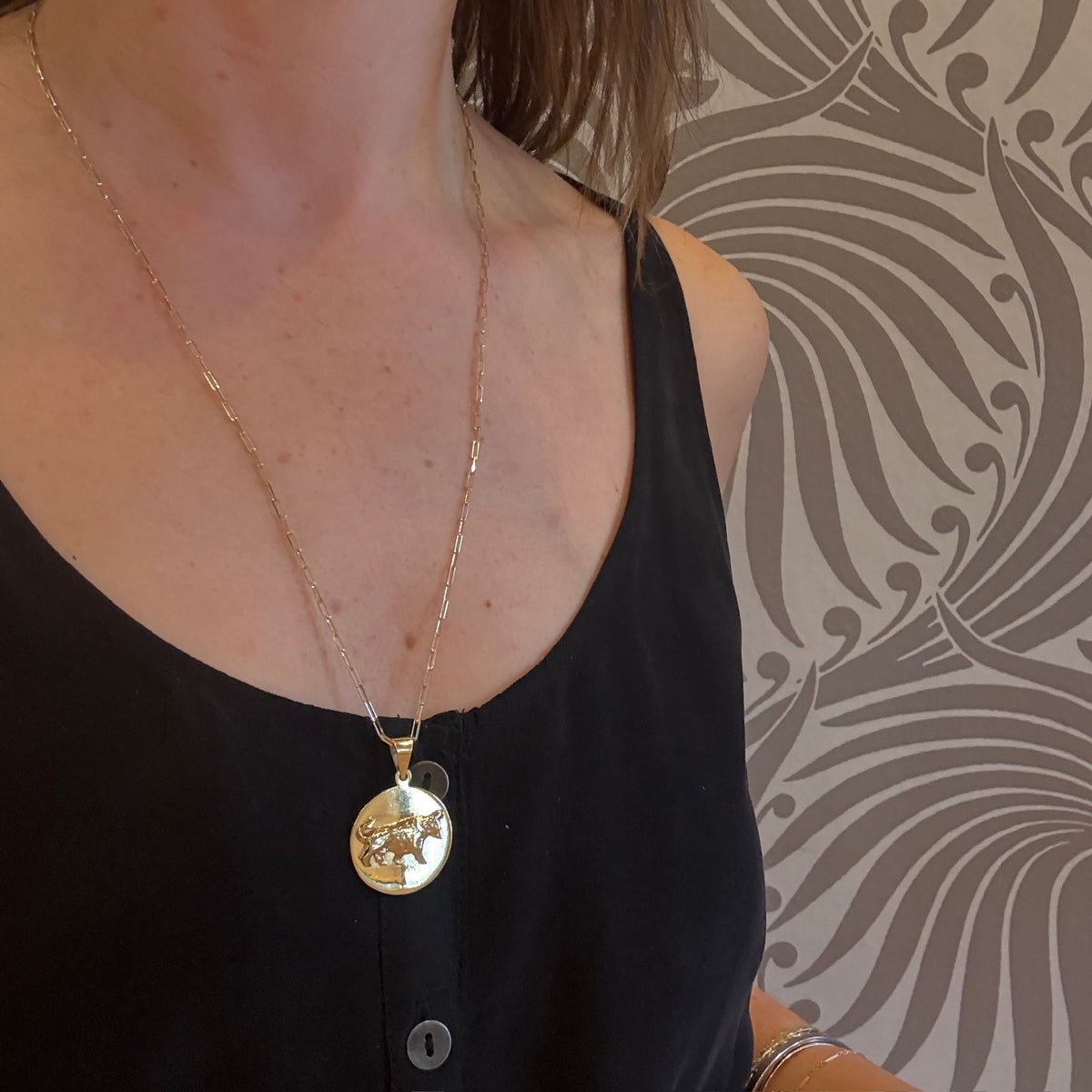 Chunky Hip 70s 14k Gold Taurus Pendant