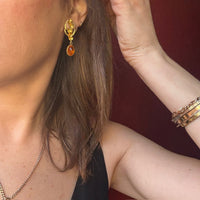 Gold Flowery Spessartite Garnet Dangly Earrings