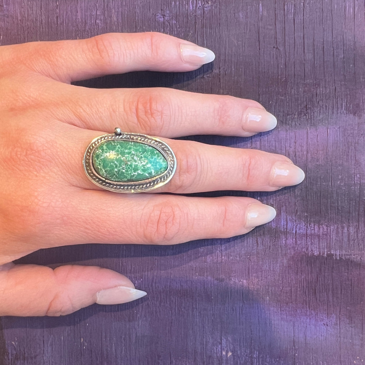 Green Turquoise Nugget in Sterling Ring
