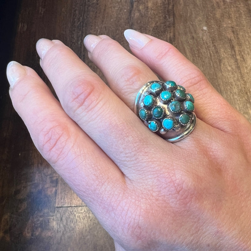 Turquoise Studded Sterling Silver Bombé Ring