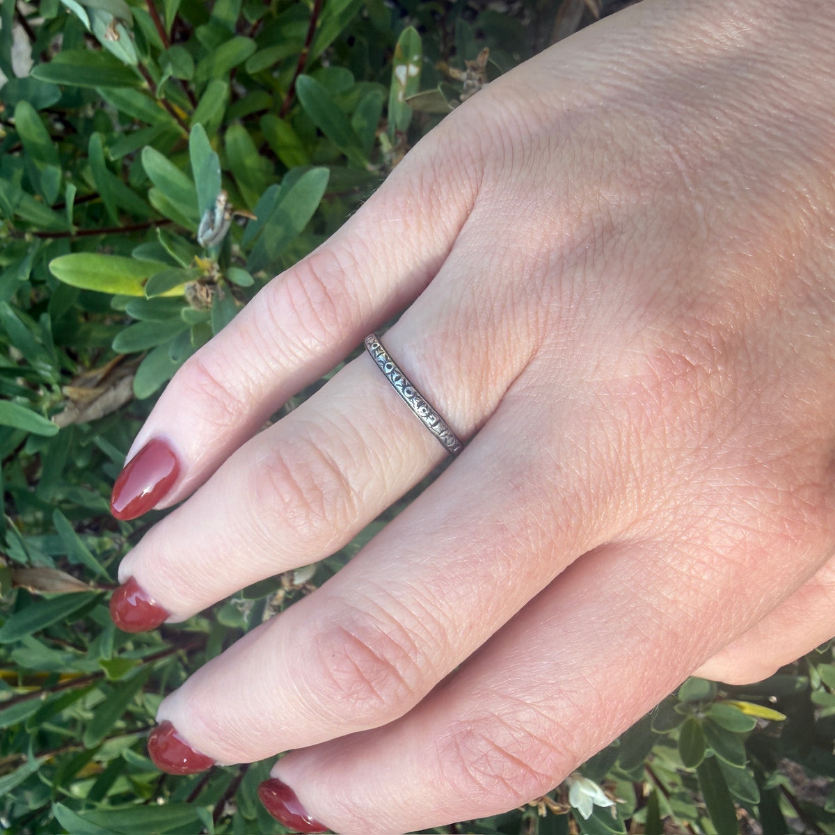 Engraved Sterling Silver Art Deco Flower Band