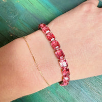 Watermelon-Pink Glass & Sterling Silver Line Bracelet