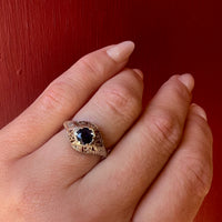 Sapphire & Diamonds in White Gold Filigree Engagement Ring