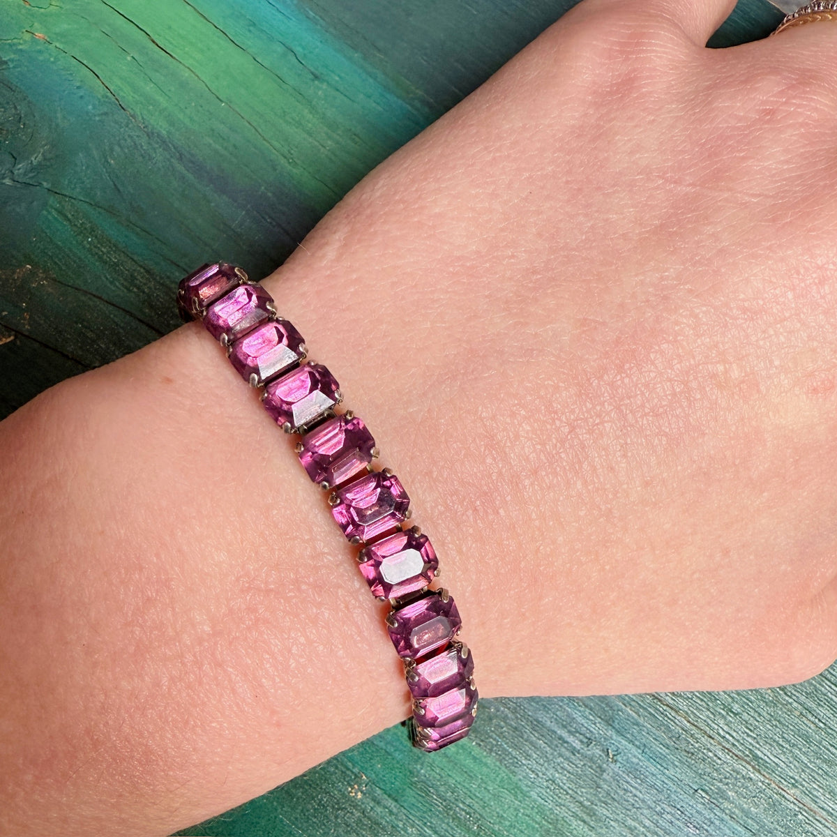 Deep Purple Glass in Sterling Line Bracelet