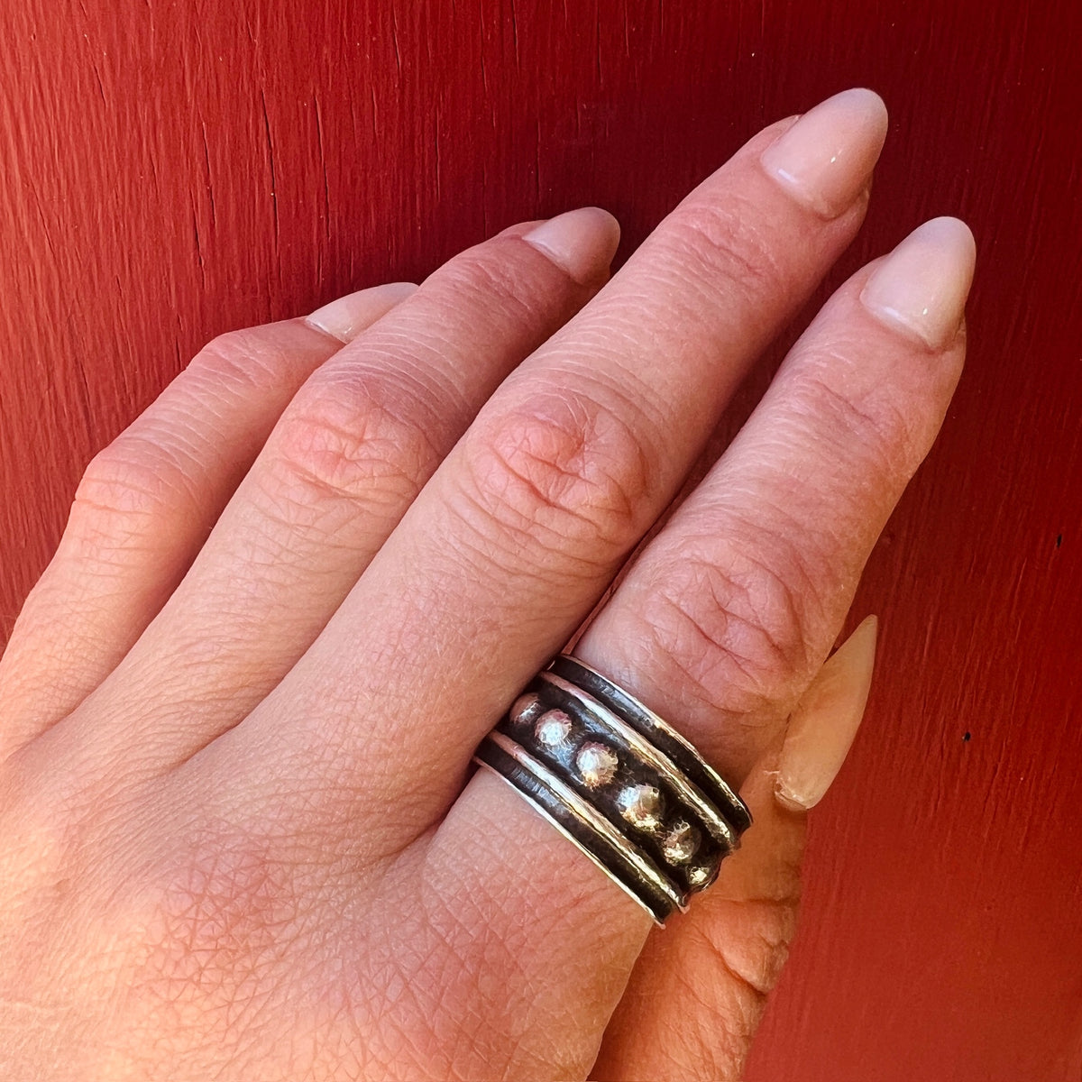 Handmade Wide Sterling Silver Beaded Band