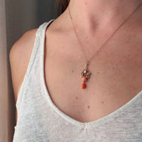 Ginko Motif Lavalier Necklace with Coral & Pearl
