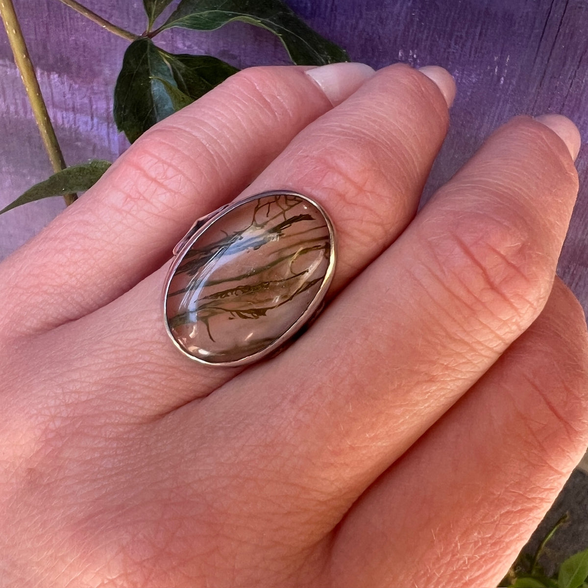 Simple Sterling Ring with Moss Agate