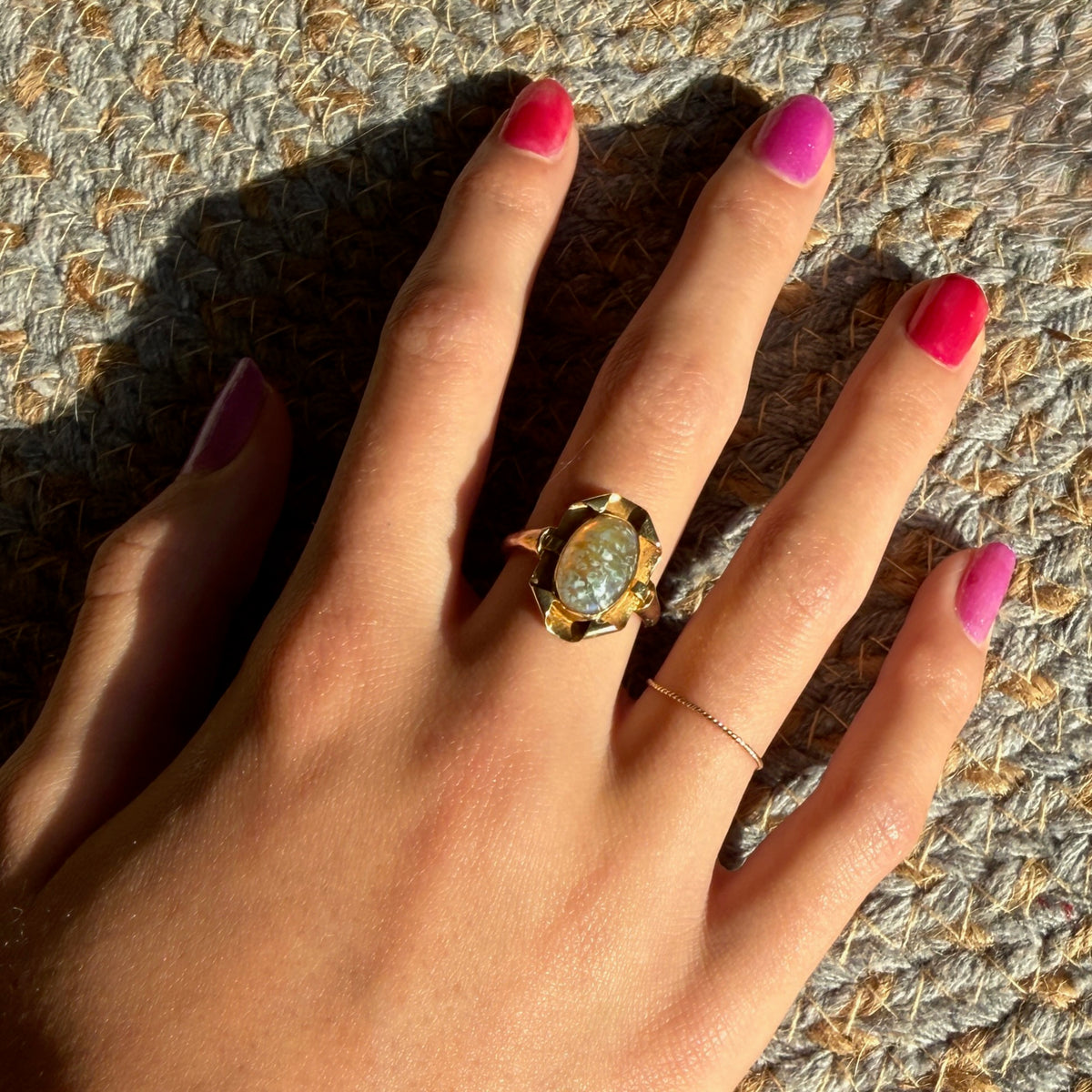 Striking Art Glass in Unexpected Art Nouveau Ring