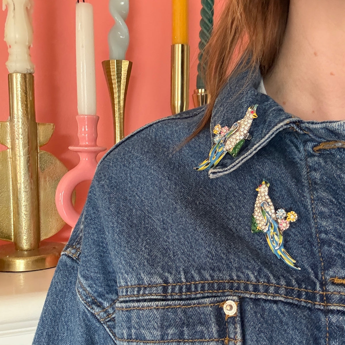 Coro Tropical Bird Duette Brooch