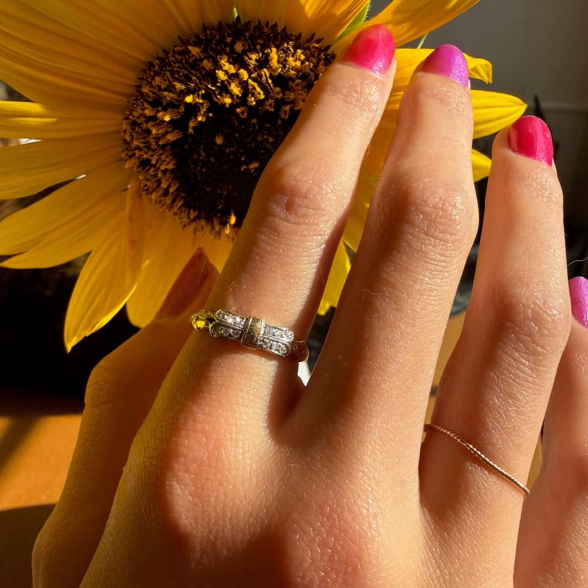 Adorable Platinum & Gold Bow Band with Diamonds