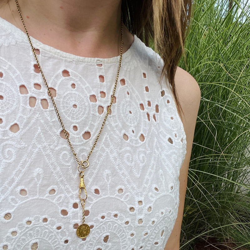 18k Gold Engraved French Hook on Rolo Chain by Ancient Influences