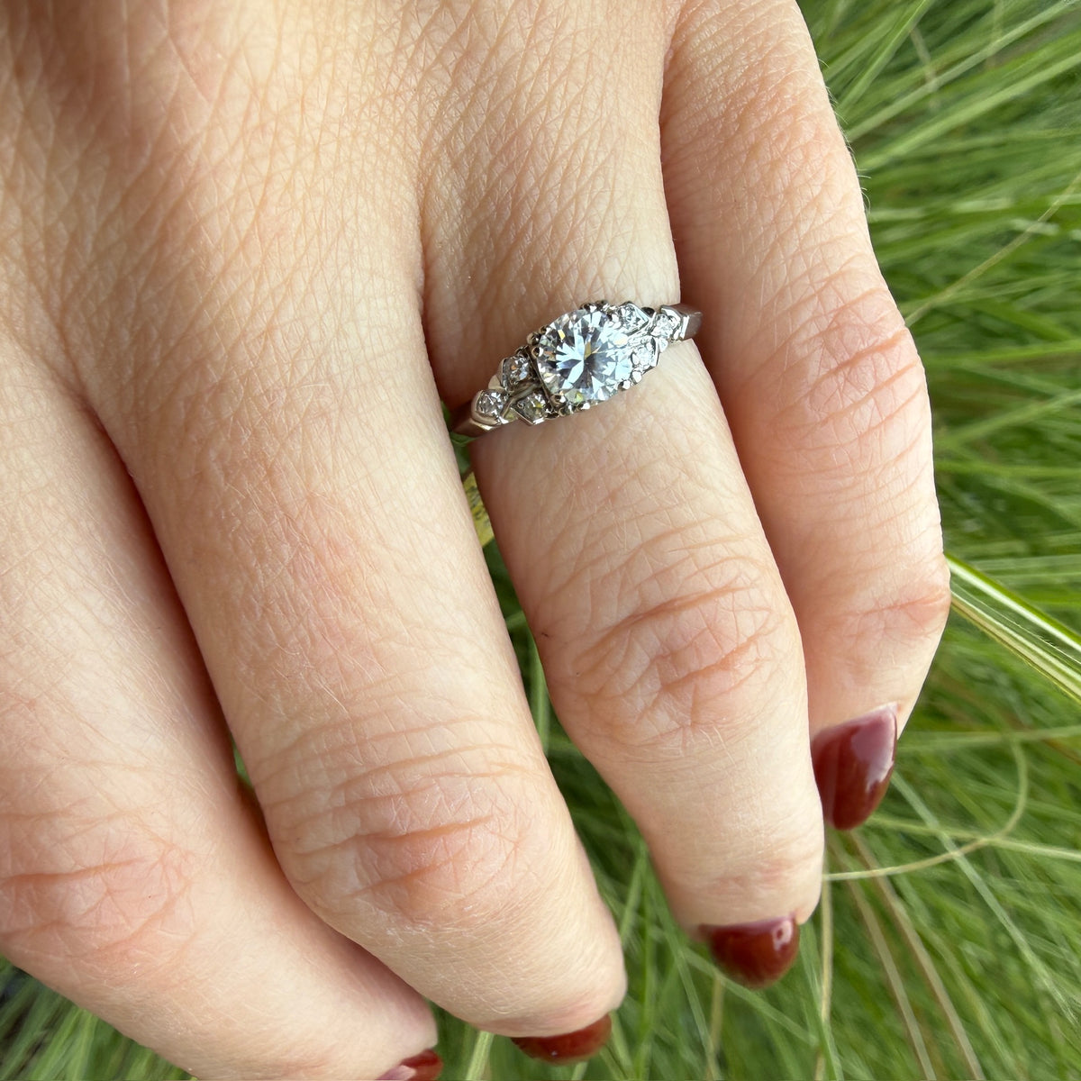 Romantic Retro White Gold & Diamond Engagement Ring