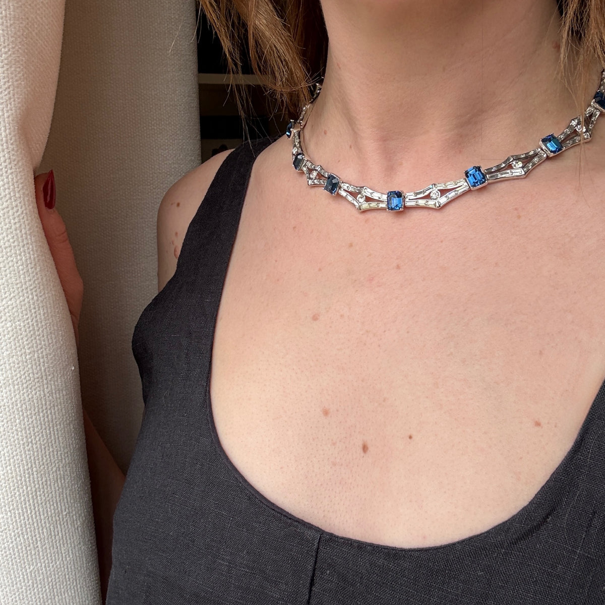 Elegant Blue & White Rhinestone Collar by Trifari