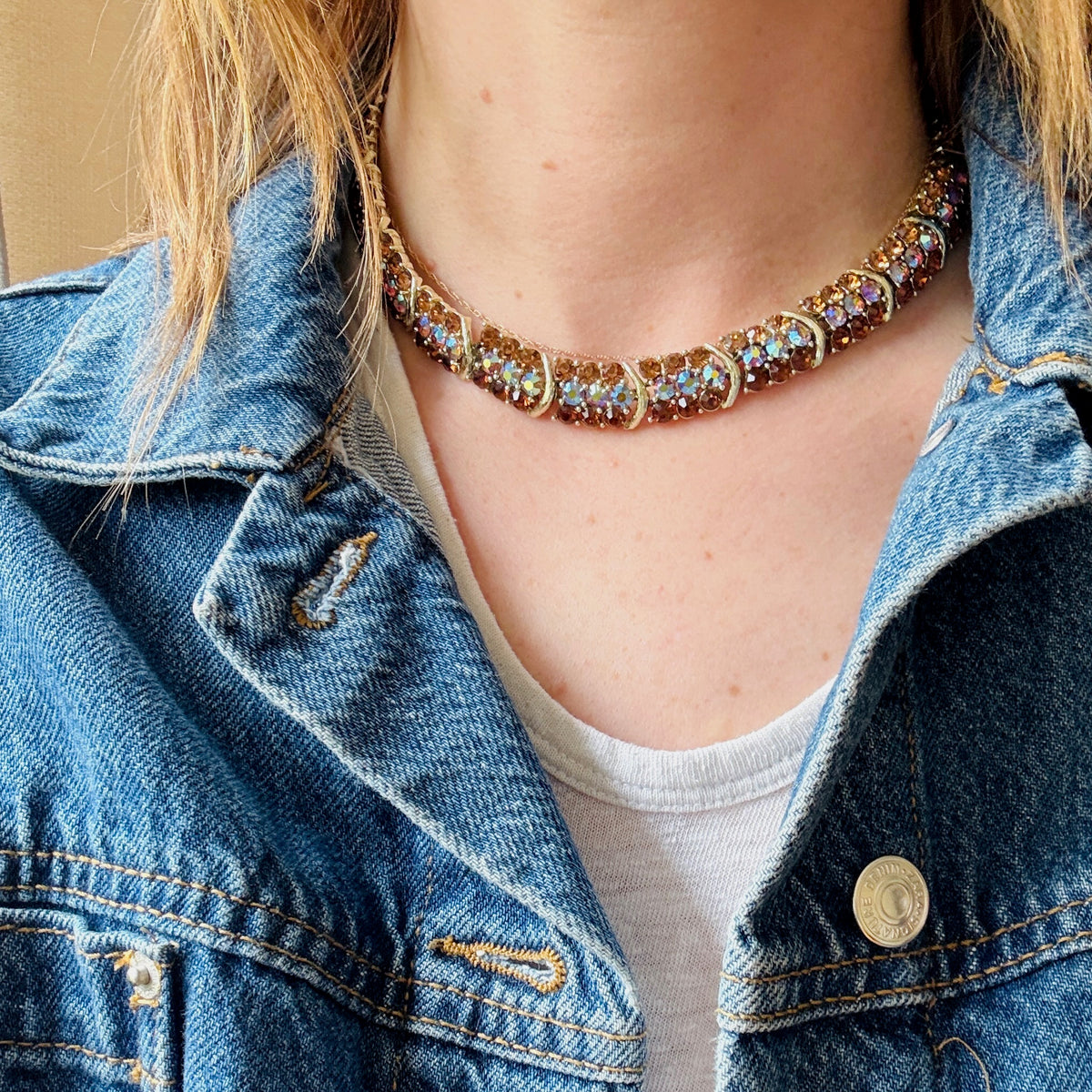 Sophisticated Autumnal Rhinestone Choker by Lisner