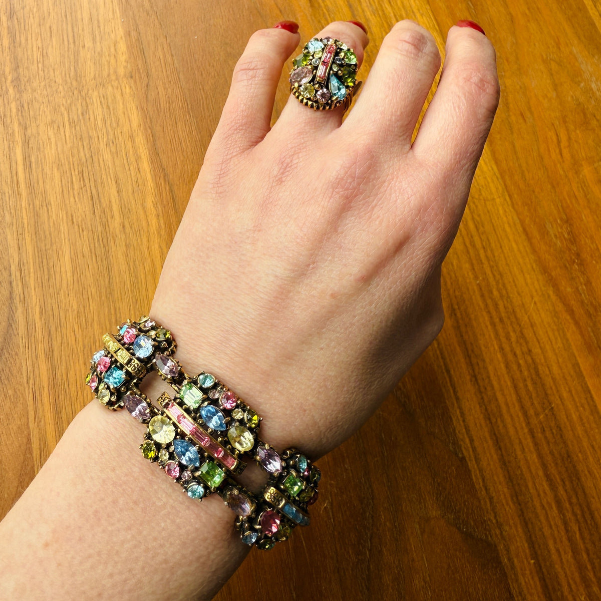 Parti-Colored Rhinestone Hollycraft Panel Bracelet