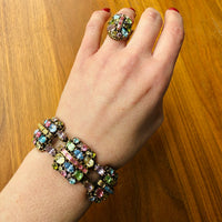 Parti-Colored Rhinestone Hollycraft Panel Bracelet