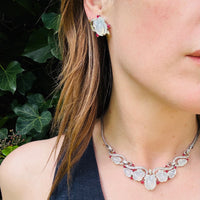 Ethereal Trifari Faux Moonstone Necklace & Earring Set