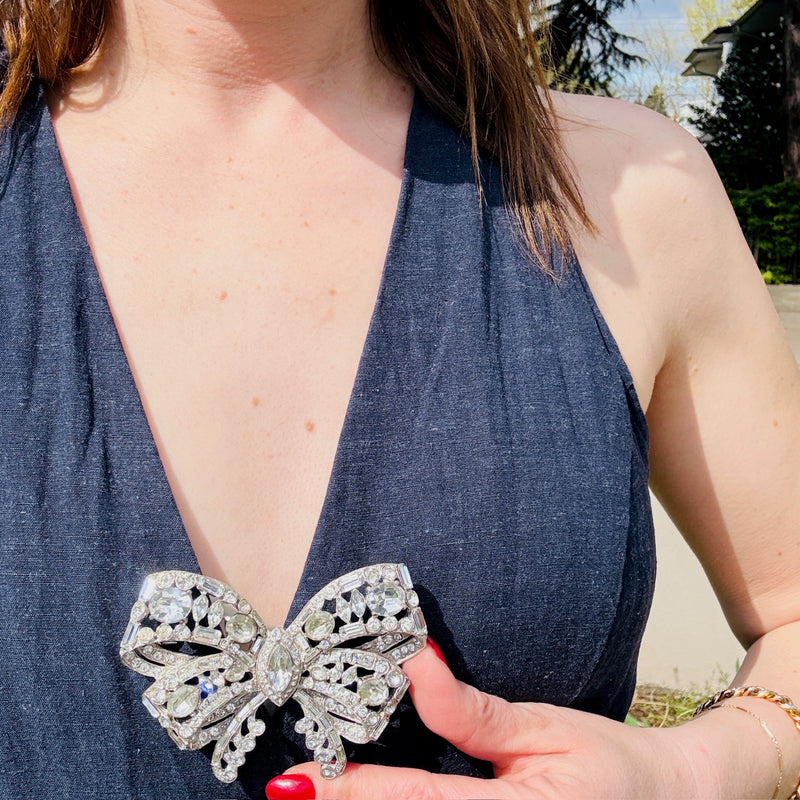 Formal Symmetry Rhinestone Bow Brooch by Staret
